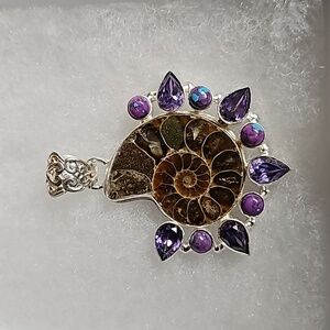 Ammonite Purple Amethyst Silver Pendant New